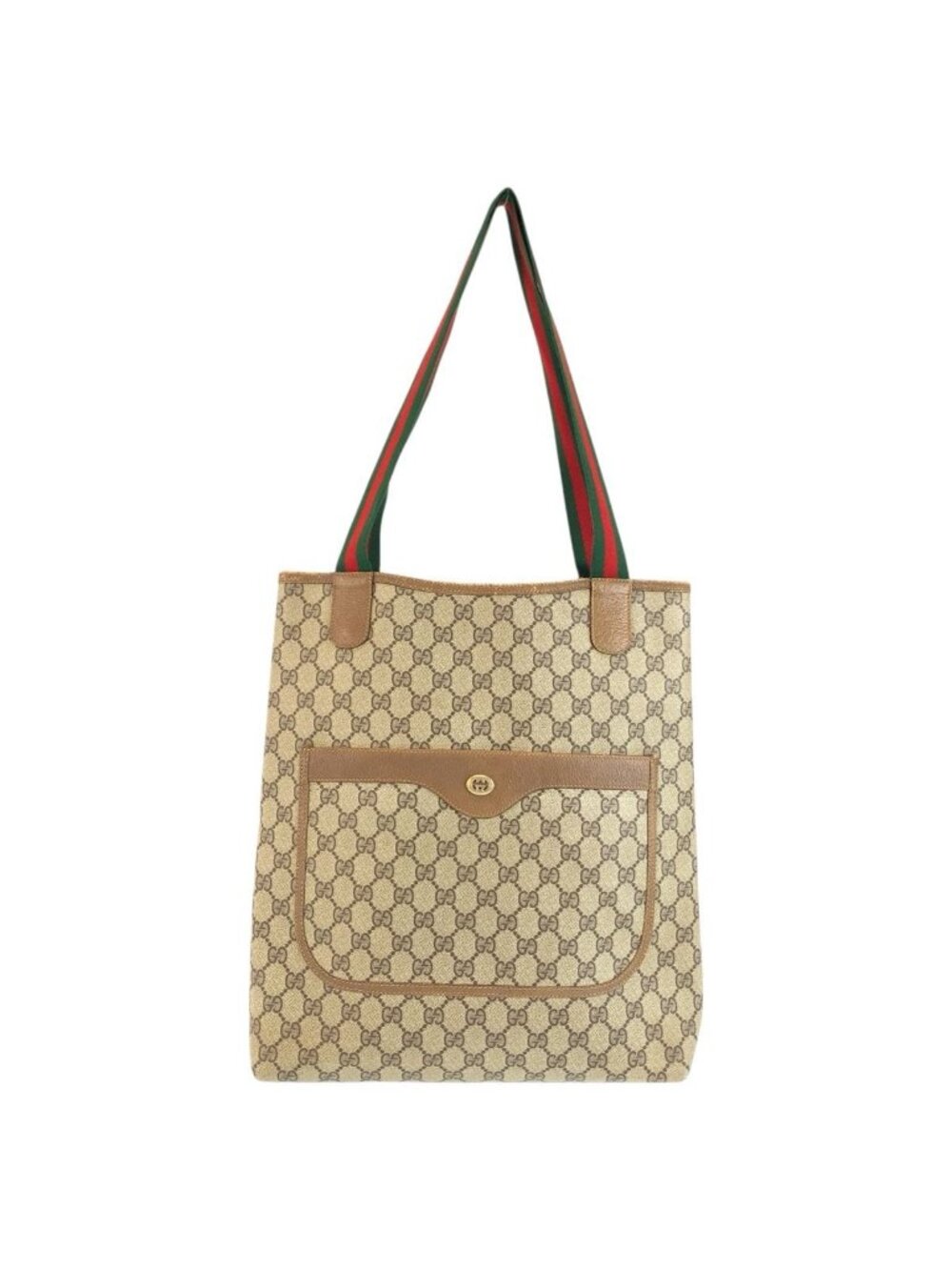 Gucci Vintage Sherry Line Beige Brown GG Supreme Canvas Tote Shoulder Bag
